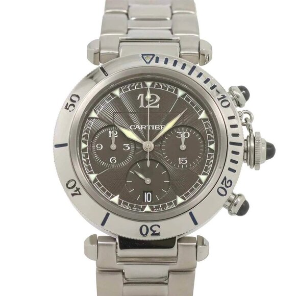 Cartier Pasha 38mm W31030H3 Chronograph Date Automatic Silver Dial 90269467 - Picture 1 of 7